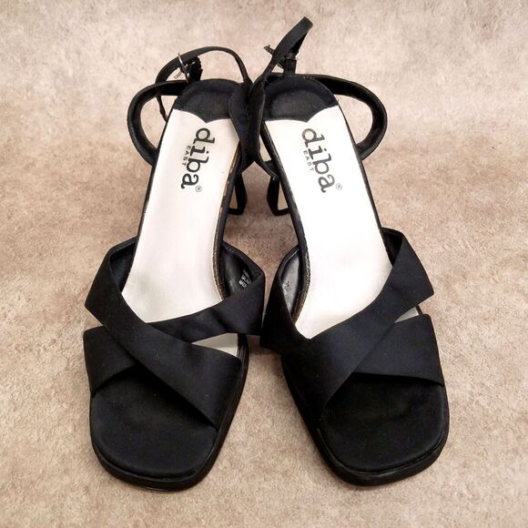 Diba East Womens Size 7.5 Black Fabric Ankle Strap Open Toe 3" Heels Sandals - Picture 3 of 11